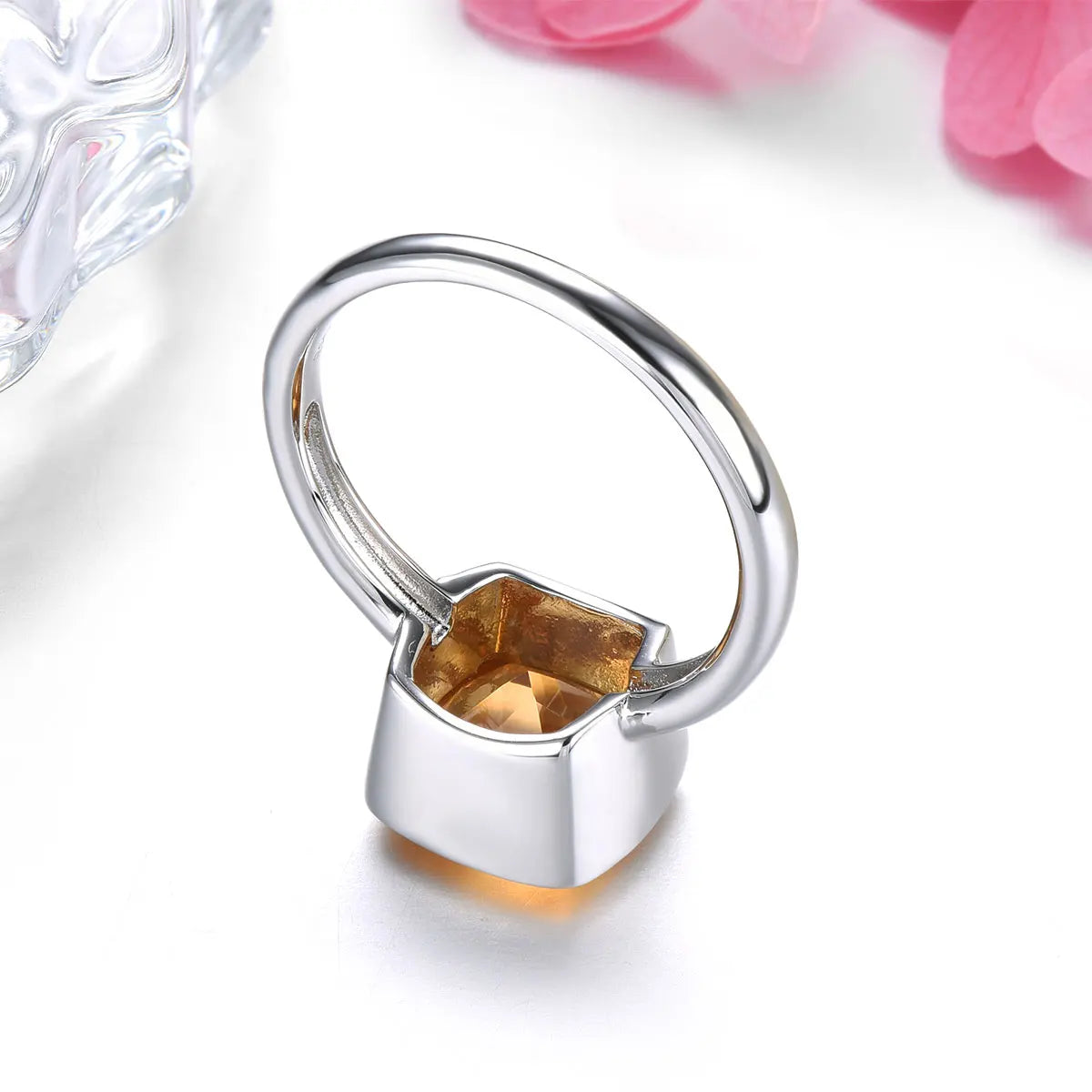 Natural Citrine Solid Silver Rings 1.9 Carats Genuine Gemstone Classic Romantic Style Women New Year Gift