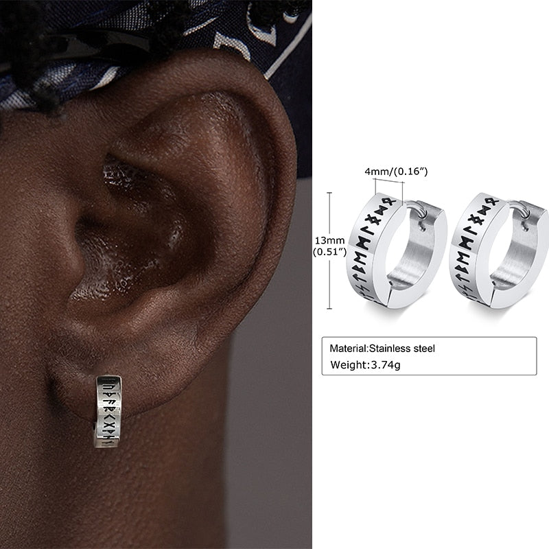 Vnox Nordic Viking Knot Hoop Earrings for Men Women, Stainless Steel Huggies, Ethnic Punk Rock Male Ear Jewelry EH-432S02