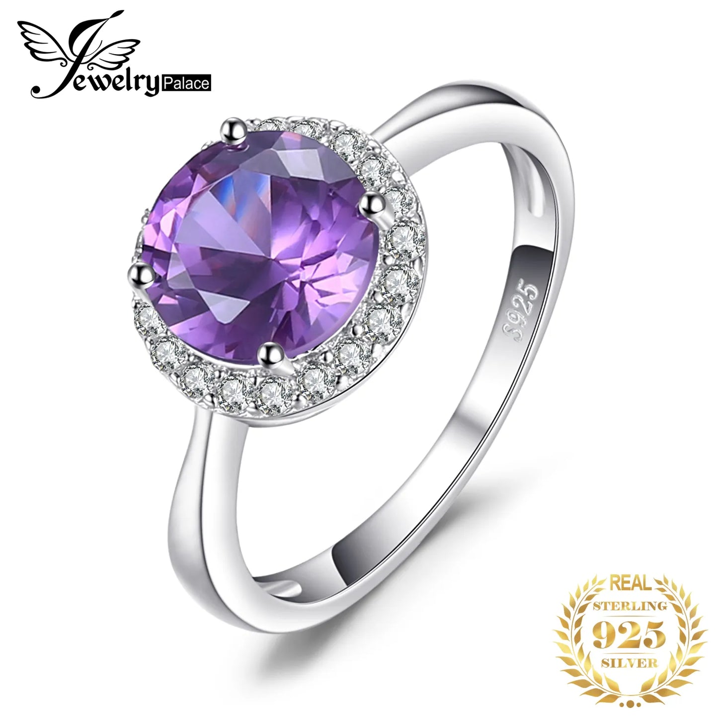 JewelryPalace Round 2.8ct Created Alexandrite Sapphire 925 Sterling Silver Halo Ring for Women Fashion Gemstone Engagement Gift