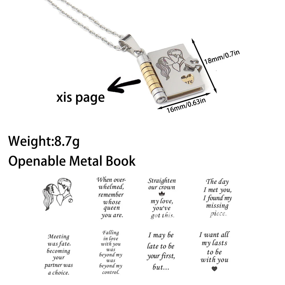Small size Fashion Romantic Love Book Heart Pendant Stainless Steel Tiny 18mm Love Book Heart Necklaces for Women Jewelry Gifts
