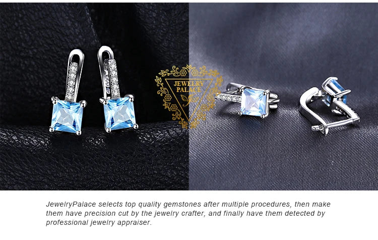 JewelryPalace 1.4ct Princess Cut Sky Blue Topaz 925 Sterling Silver Hoop Earrings for Woman Fashion Wedding Anniversary Gift