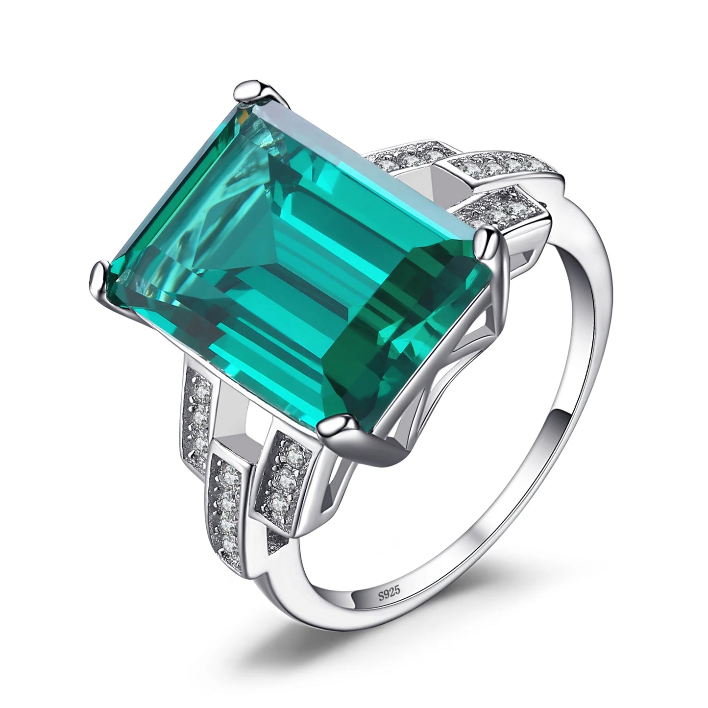 JewelryPalace 5.9ct Green Simulated Nano Emerald 925 Sterling Silver Ring for Women Jewelry Gift