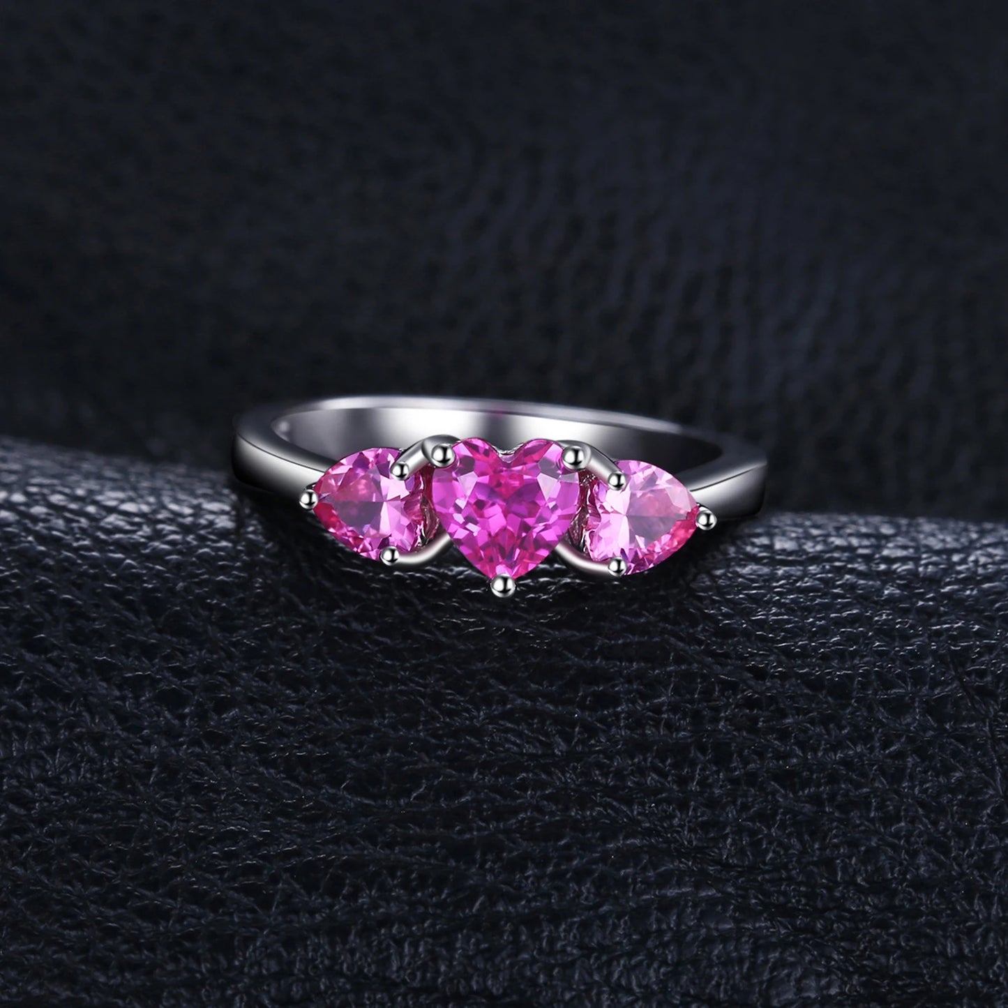 JewelryPalace Love Heart 1.2ct Created Pink Sapphire 925 Sterling Silver 3 stone Ring for Women Fashion Engagement Wedding Gift