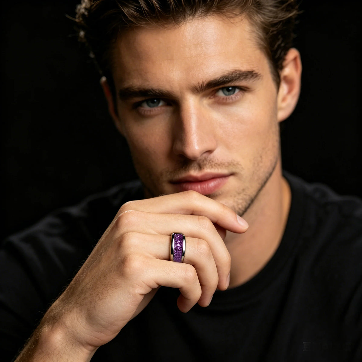 Fashion Silver Color Men Stainless Steel Ring with Purple Stone Inlay Rings for Men Women Wedding Jewelry Valentine's Day Gifts