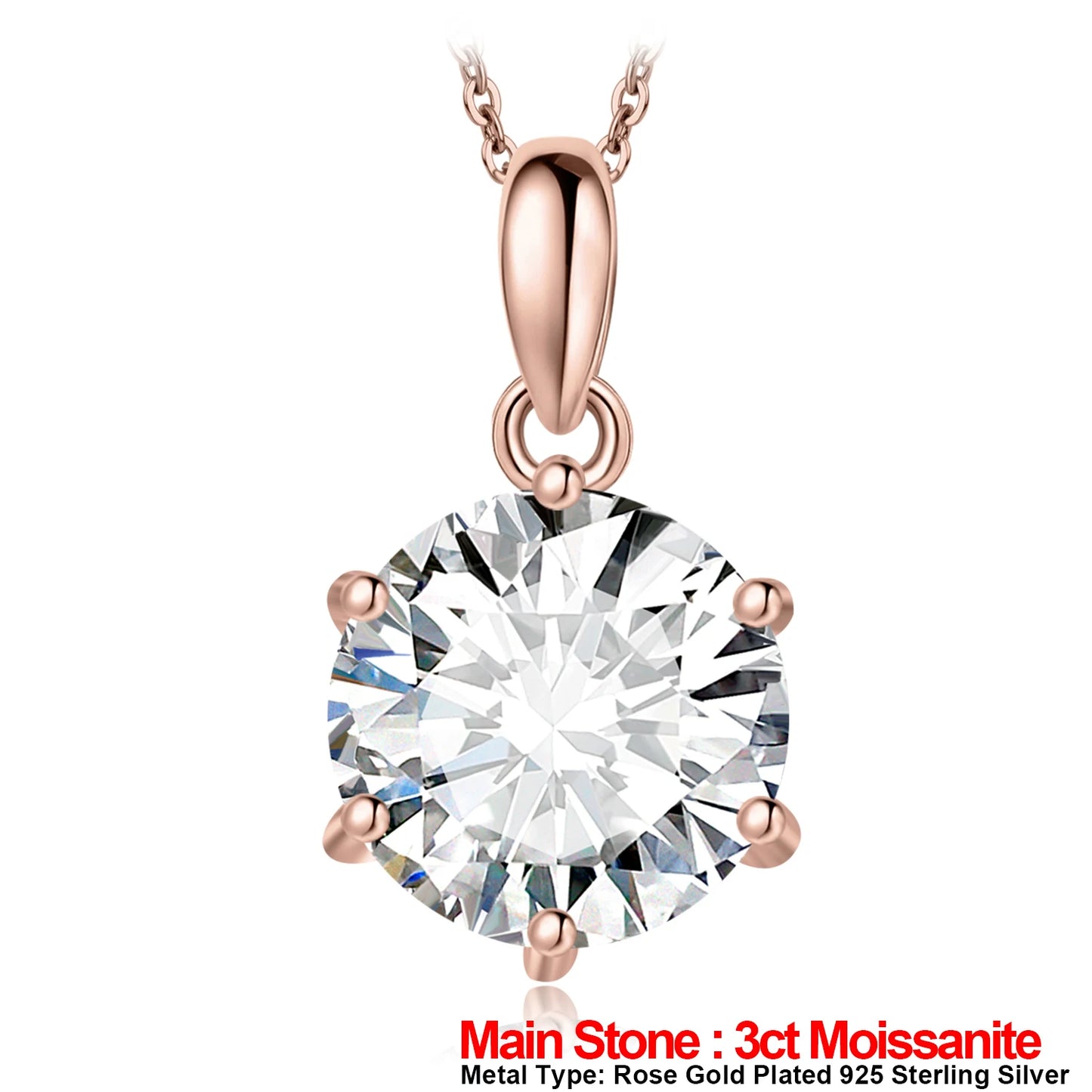 JewelryPalace Moissanite D Color 1ct 1.5ct 2ct 3ct Round 925 Sterling Silver Pendant Necklace for Woman No Chain