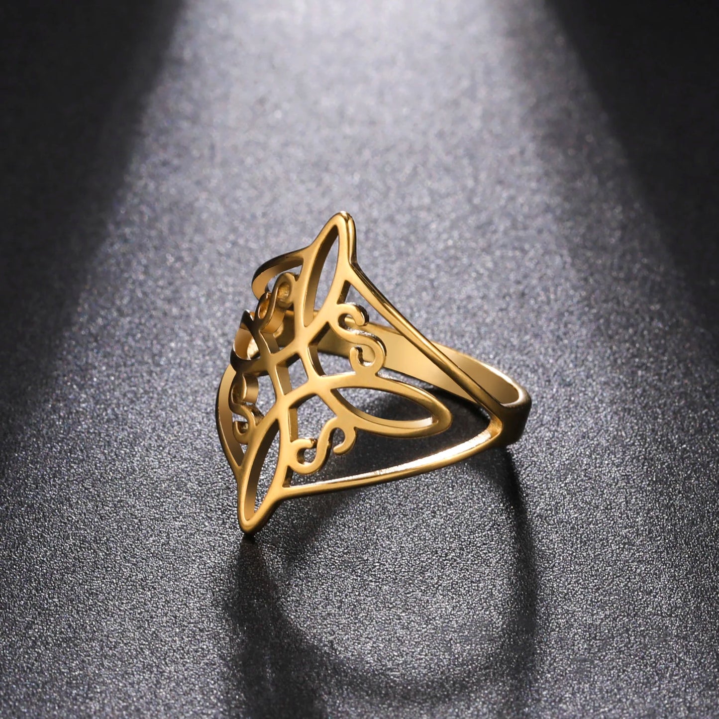 LIKGREAT Witch Knot Ring for Women Men Hollow Stainless Steel Finger Rings Celtic Vintage Amulet Protection Couple Jewelry Gifts