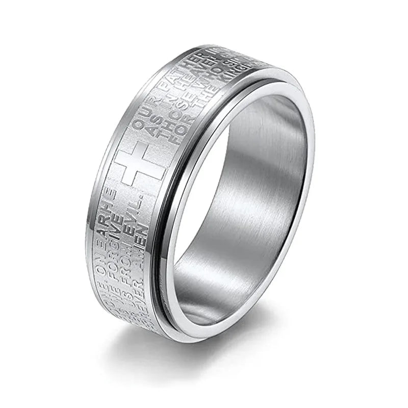 Rotate Freely Stainless Steel Anxiety Rings For Men Women Christian Jesus Cross Spinner Ring Retro Amulet Religious Jewelry Gift