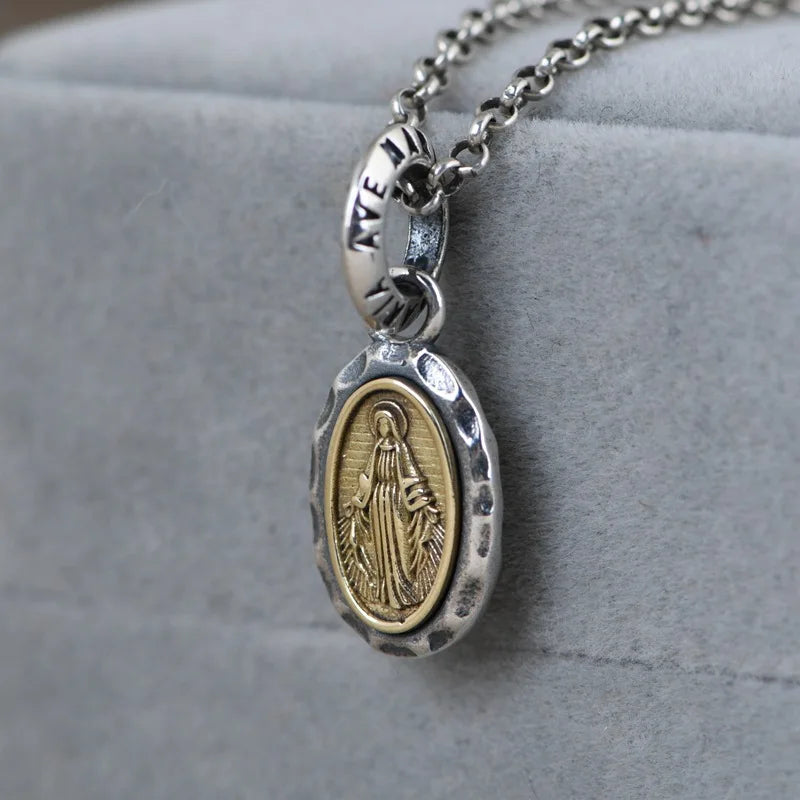 Classic Catholic Virgin Mary Square Pendant Necklace for Men Women Christian Religious Prayer Amulets Jewelry Gifts
