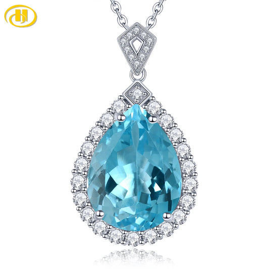 Natural Sky Blue Topaz Solid Sterling Silver Pendants 10.5 Carats Genuine Gemstone Classic Exquisite Fine Jewelry S925 Gifts