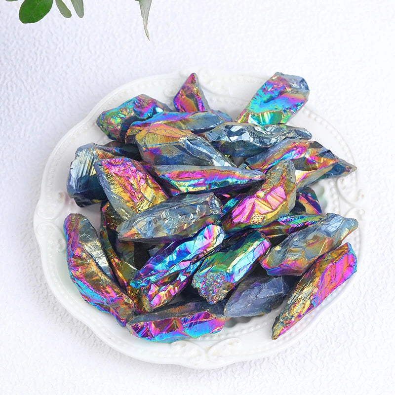 1pcs Natural Crystal Raw Healing Stone Electroplate Quartz Specimens Rough Collectibles Raw Gemstone Fish Tank Decoration Energy Multicolor