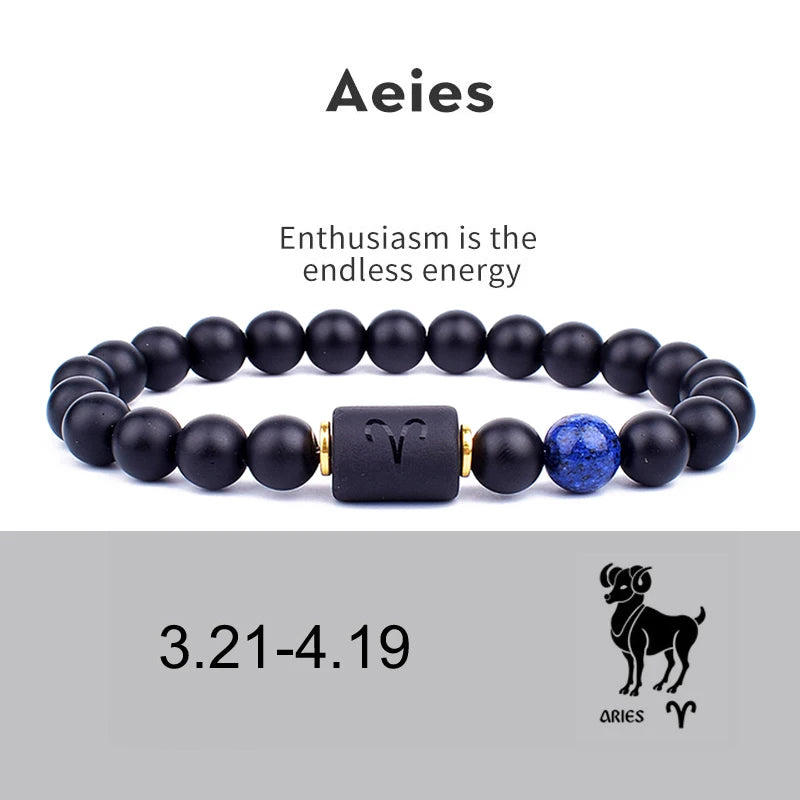 12 Zodiac Signs Constellation Charm Bracelet Men Women Fashion Tiger Eye Stone Beaded Bracelets Virgo Leo Libra Couple Jewelry
