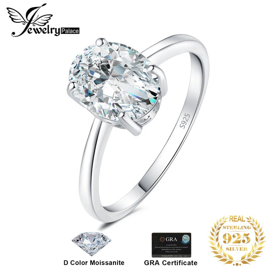 JewelryPalace Moissanite D Color 1ct 2ct Oval S925 Sterling Silver Solitaire Wedding Ring for Woman Yellow Rose Gold Plated