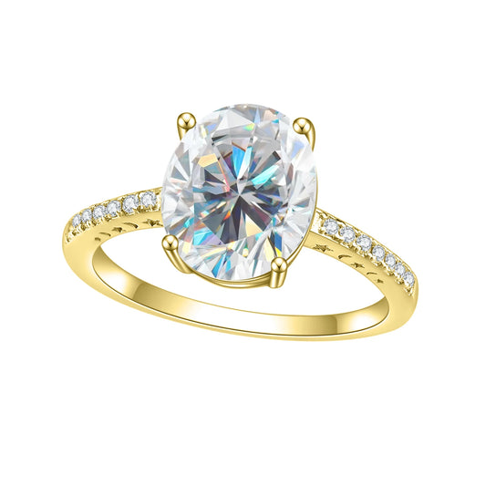 GEM'S BALLET AU750 585 14K 10K 18K Gold 925 Silver Moissanite Ring 3.0CT Oval Cut Halo Pave Set Moissanite Engagement Ring 925 Sterling Silver Yellow Gold