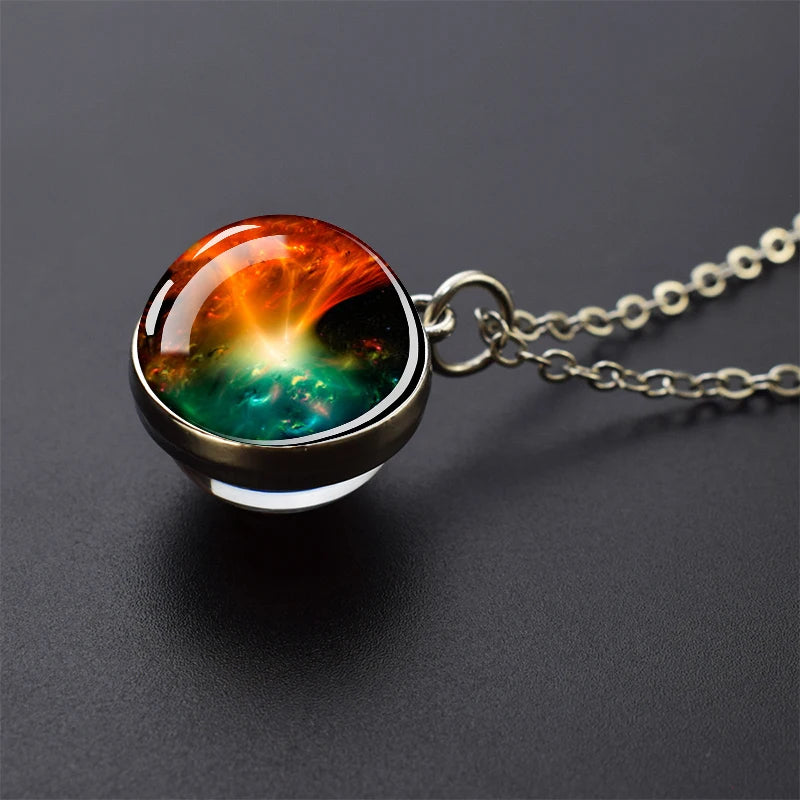 Ice and Fire Phoenix Yin Yang Aurora Necklaces Double Sided Glass Ball Pendant Fashion Chains Necklace Women Men Cool Jewelry