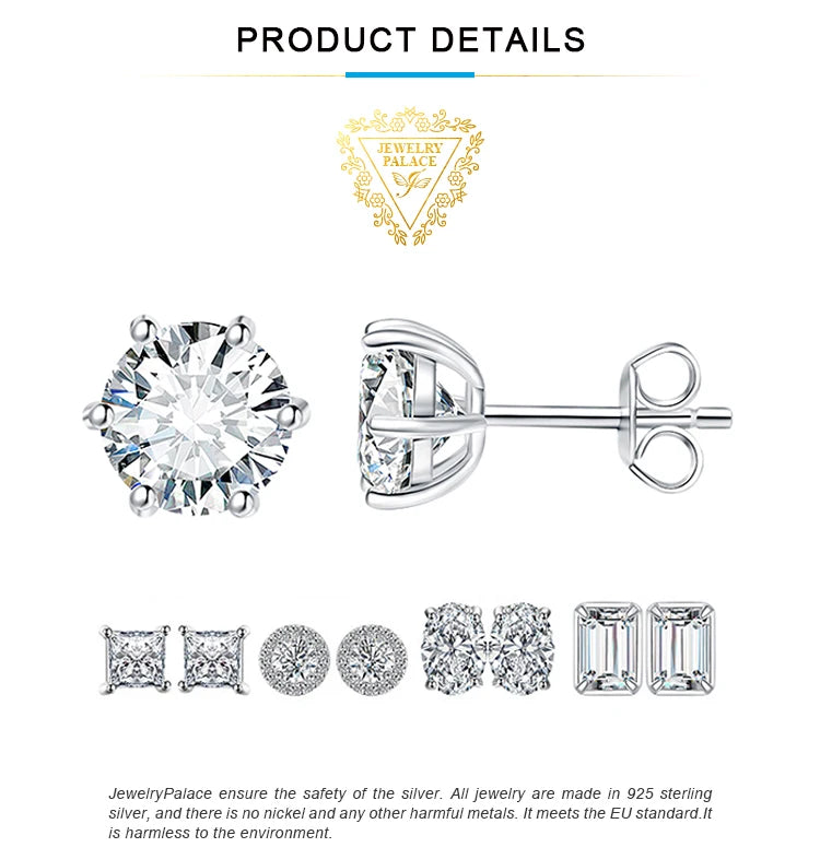 JewelryPalace Round 5A Cubic Zirconia Wedding Engagement 925 Sterling Silver Stud Earrings for Woman Fashion Anniversary Gift