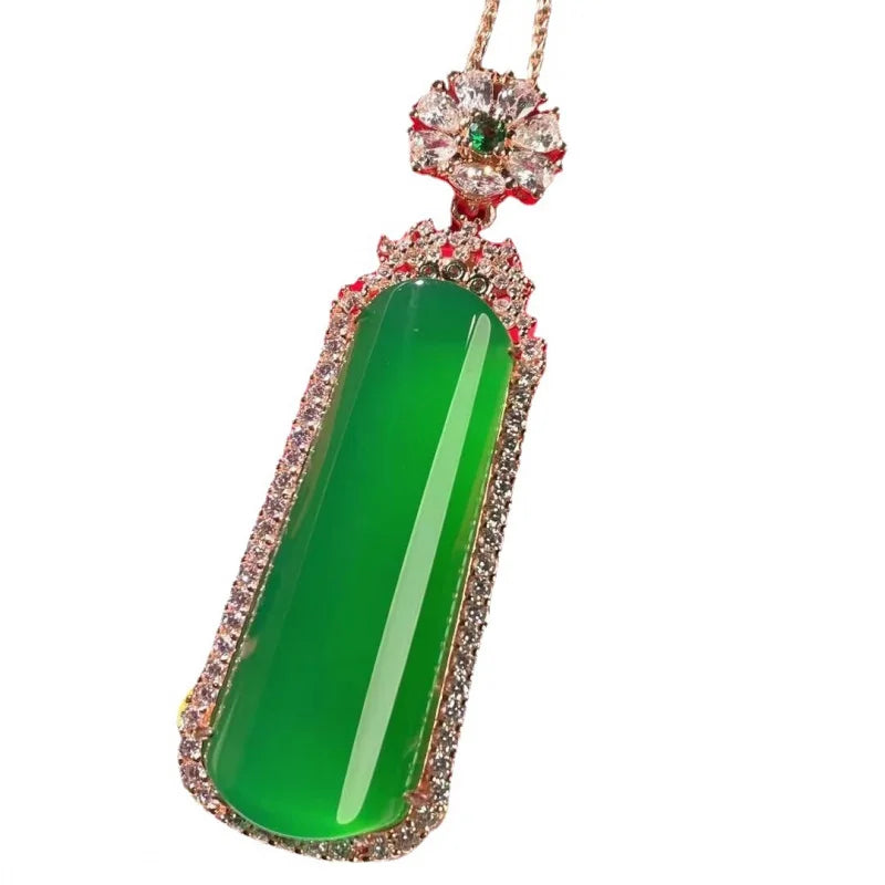 925 Silver Plated Rose Gold Inlaid Green Calcedony Lucky Pendant Pendant Green Agate Ladder