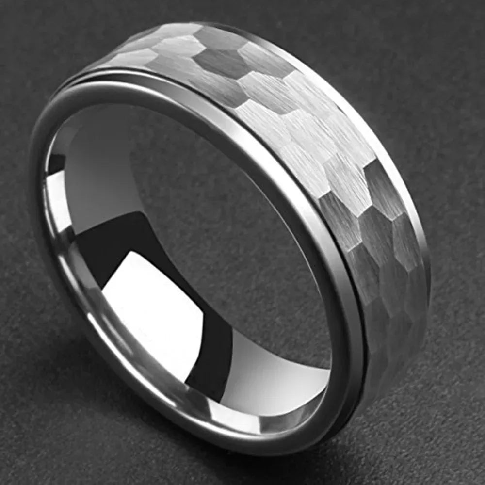Fashion 8mm Men Stainless Steel Rings Silver Color Hammered Design Multi-Faceted Rings For Men Women Wedding Band Jewelry Gifts