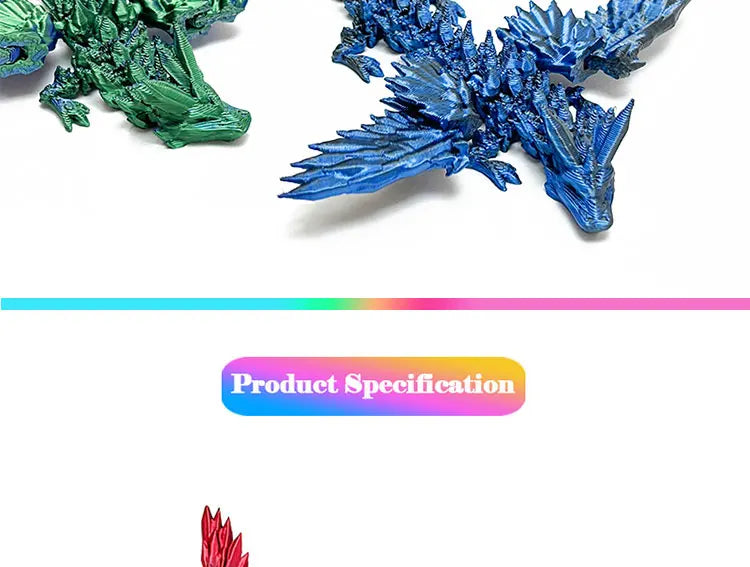 3D Printed Dragon with Movable Wings - Office Desk Accessory, Creative Home Decor, Perfect Christmas Present Holiday Gift