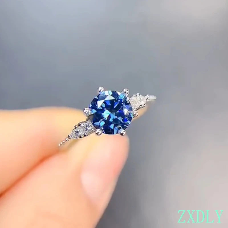 New crackling blue moissanite ring for women jewelry engagement ring for wedding real 925 silver ring birthday gift 1 carat gem