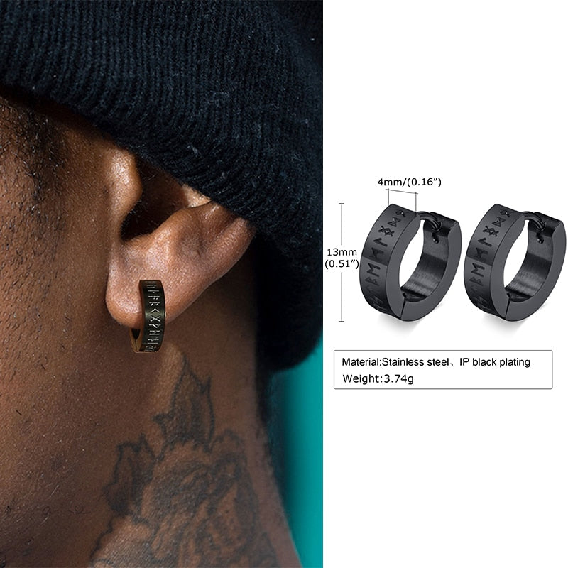 Vnox Nordic Viking Knot Hoop Earrings for Men Women, Stainless Steel Huggies, Ethnic Punk Rock Male Ear Jewelry EH-432B02