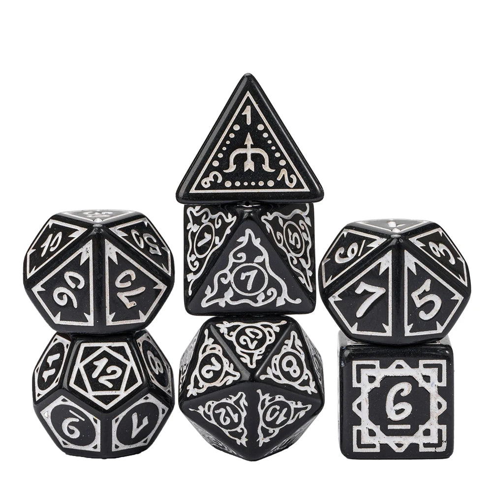 Poludie 7Pcs/Set New Dice Set Druid Green Marbled D4~D20 DND Polyhedral Dice for Role Playing Dice Board Game D&D Black White China