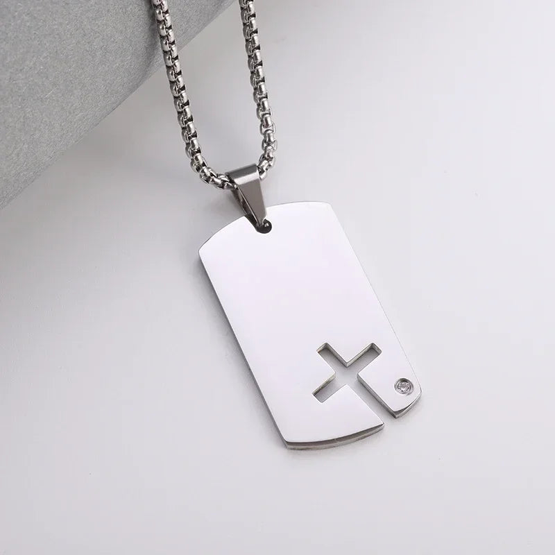 Stainless Steel Cross Letter Pendant Christian Savior Jesus Necklace Men and Women Religious Prayer Amulet Jewelry