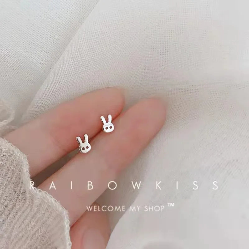 Tiny Minimalist Silver Plated Korean Mini Small Heart Stars Stud Earrings for Women Student Teen Simple Ear Piercing Jewelry