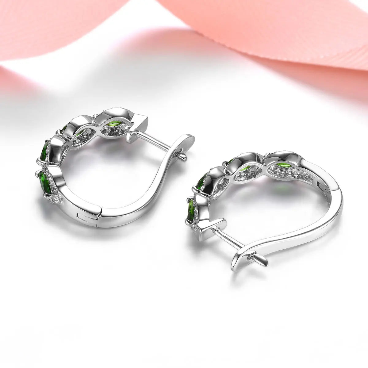 Natural Chrome Diopside Sterling Silver Hoop Earrings 1.8 Carats Genuine Gemstone Women Fine Jewelrys Anniversary Birthday Gifts