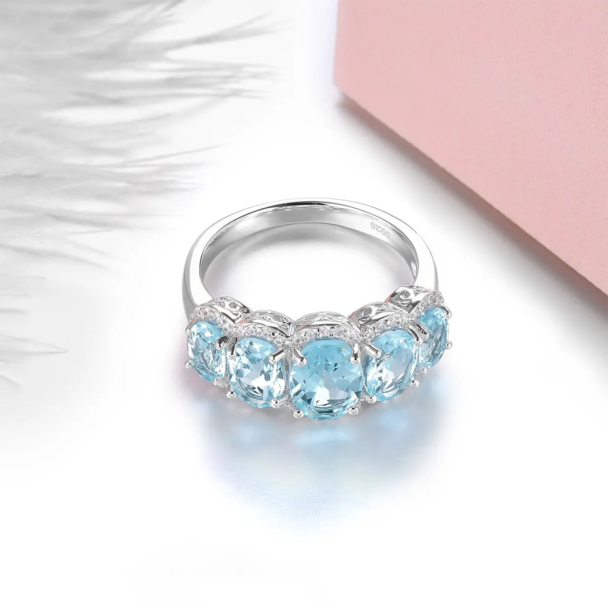 Natural Sky Blue Topaz Solid Silver Women's Ring 4.5 Carats Genuine Gemstone Classic Fine Jewelry Design S925 Birthday Gifts