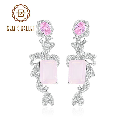 GEM'S BALLET Chandelier Earrings Natural Rose Quartz Statement Earrings in 925 Sterling Silver Luxury Bridal Jewelry Gift ForHer