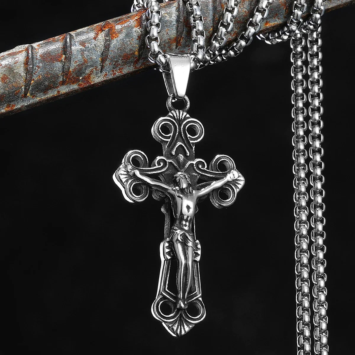 Jesus Cross Hollow Amulets Stainless Steel Men Necklaces Pendant Chain Punk For Women Fashion Jewelry Gift Wholesale Dropshiping
