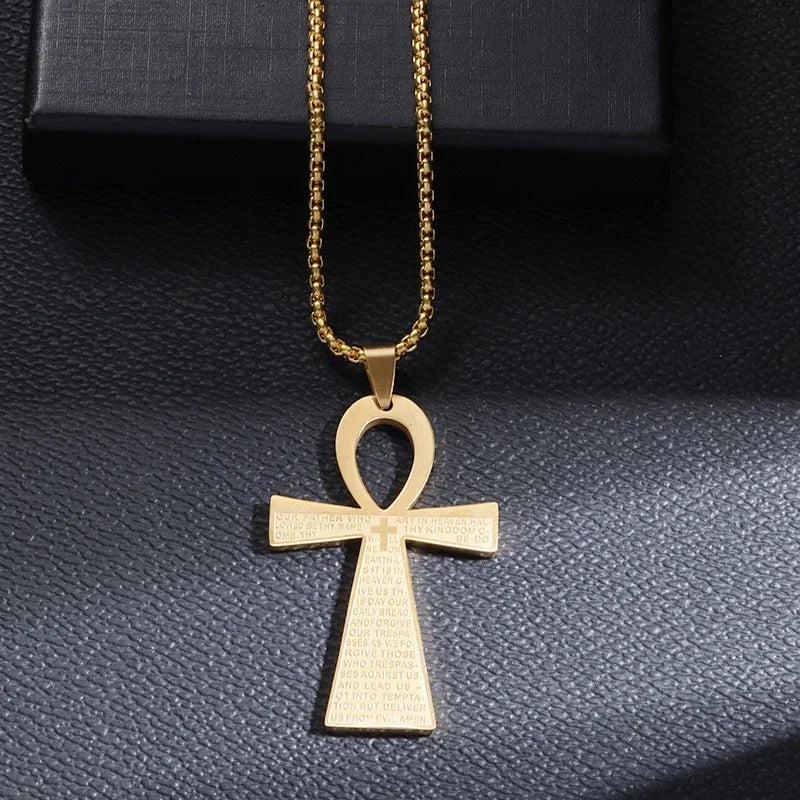 Stainless Steel Cross Letter Pendant Christian Savior Jesus Necklace Men and Women Religious Prayer Amulet Jewelry