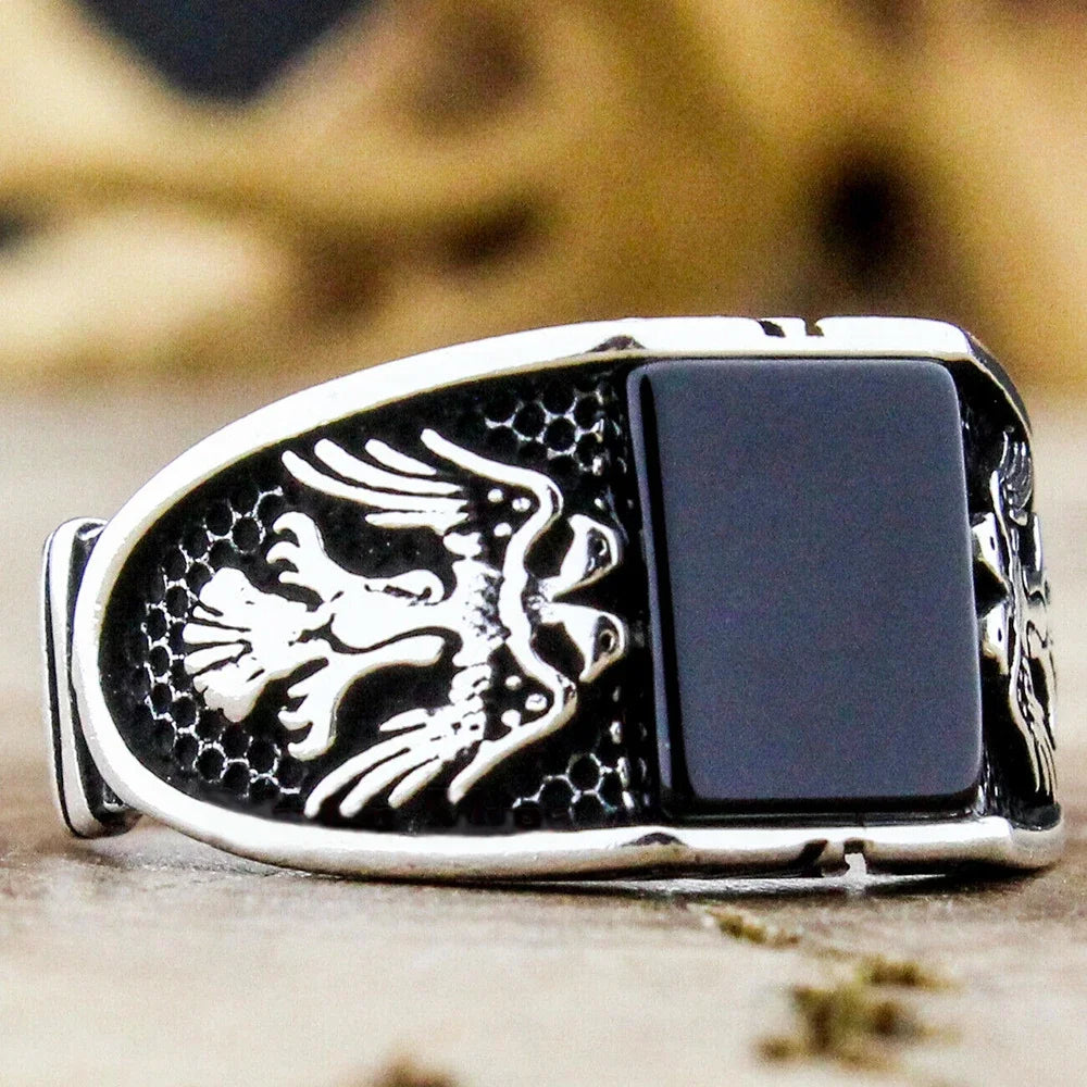 New Retro Handmade Turkish Rings for Men Vintage Double Swords Black Zircon Rings Punk 2024 Trendy Islamic Religious Muslim