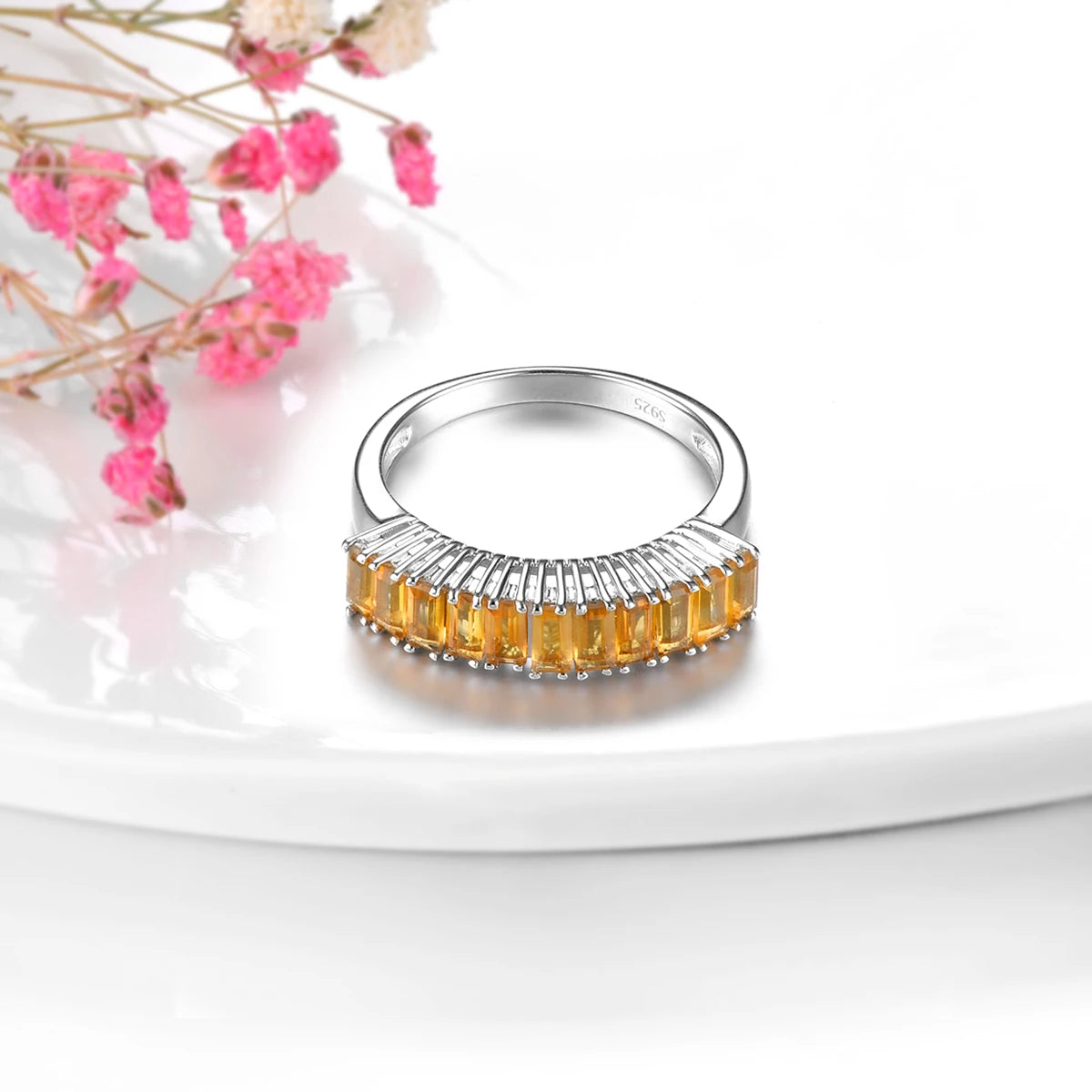 Natural Genuine Citrine Sterling Silver Rings Light Yellow Crystal S925 Women's Classic Gifts Style Anniversary Jewelrys