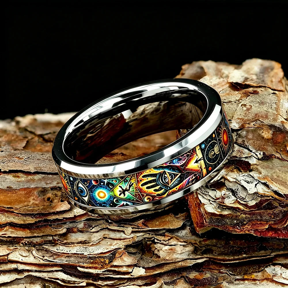 Vintage Tarot Sun Moon Star Occult Mystical Pattern Stainless Steel Rings for Men Women High Polished Wedding Band Jewelry Gift