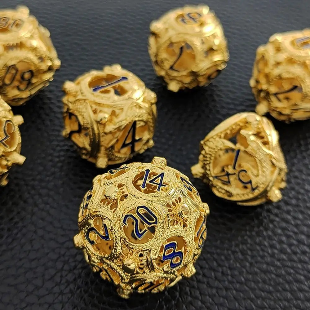 7Pcs Metal Hollow Dice Set Hollow Polyhedral Metal Dices Table Games Accessory For D&d DND D6 D8 D10 D12 D20