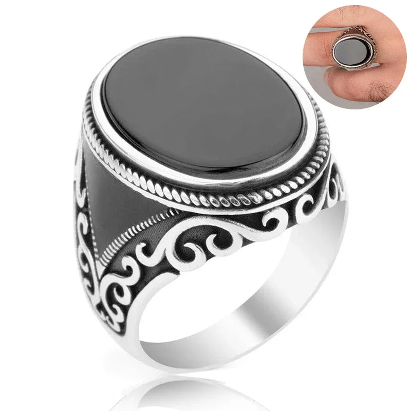 New Retro Handmade Turkish Rings for Men Vintage Double Swords Black Zircon Rings Punk 2024 Trendy Islamic Religious Muslim