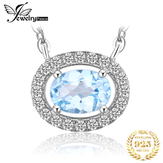 JewelryPalace Oval Natural Blue Topaz 925 Sterling Silver Pendant Necklace for Women Fashion Birthstone Gemstone Jewelry 45cm CHINA