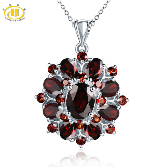 Hutang 7.54ct Natural Black Garnet Pendant, 925 Sterling Silver Necklace Fine Gemstone Jewelry for Women, Gift for Christmas Default Title