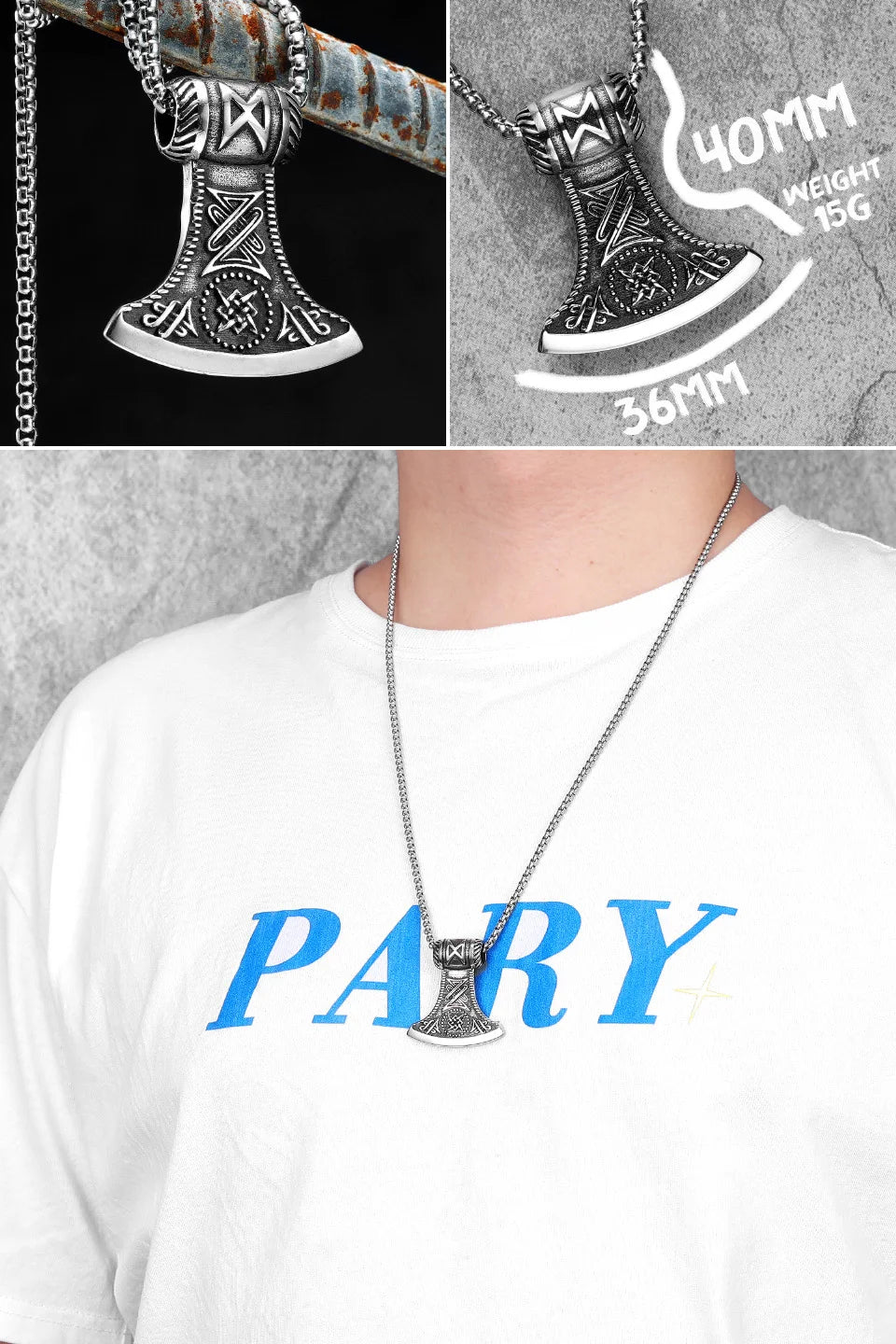 Collar con colgante de acero inoxidable con diseño de armas vikingas para hombre, estilo nórdico, estilo retro rock, punk, rap, para amigos, regalo de joyería masculina.