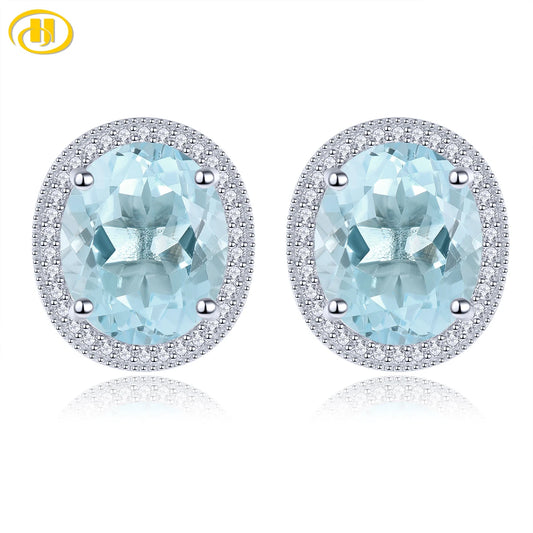 Natural Sky Blue Topaz Sterling Silver Stud Earring 11.6 Carats Genuine Gemstone Classic Luxury Style S925 Jewelry Gifts