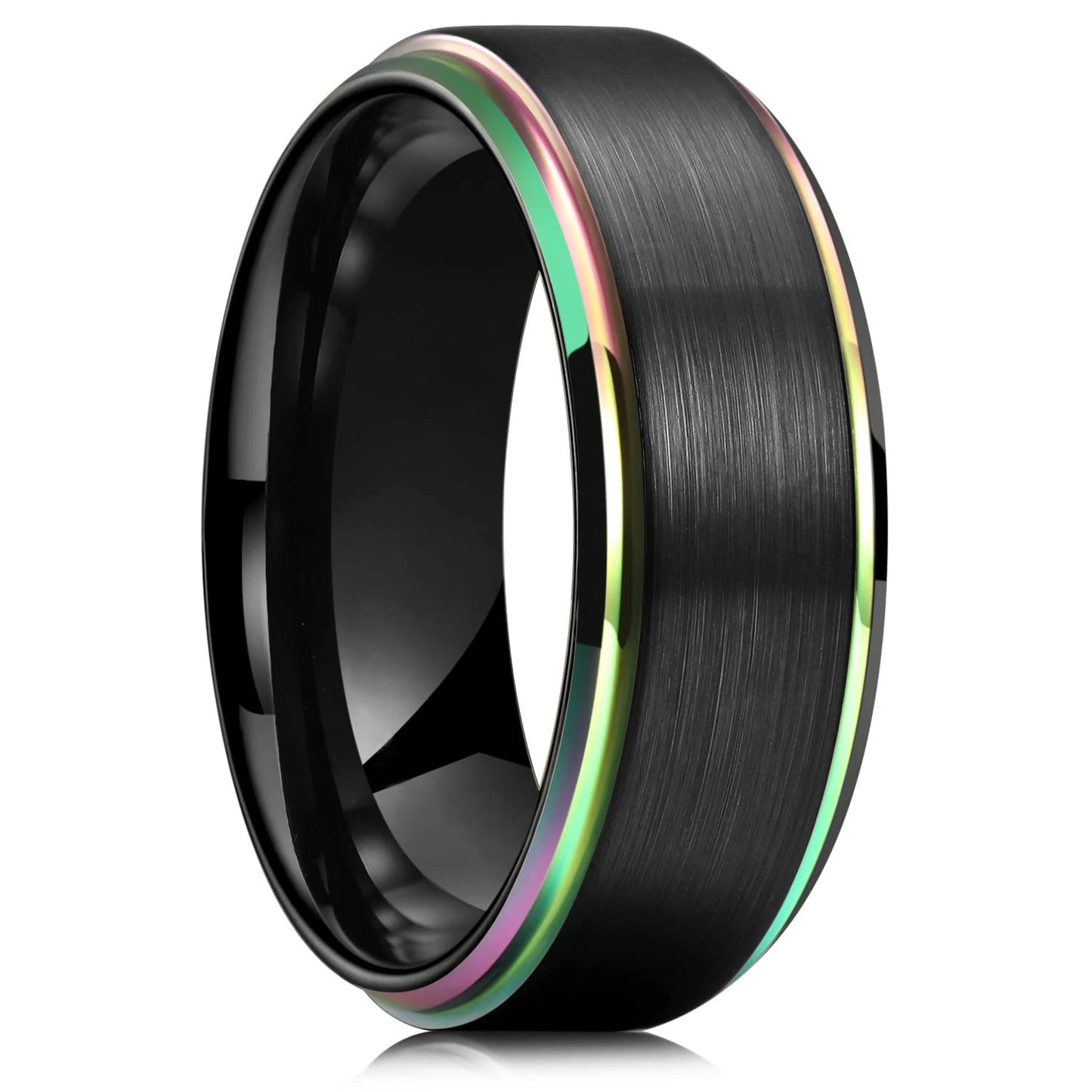 Fashion 8mm Green Color Titanium Stainless Steel Rings for Men Women Black Brushed Men Promise Rings Wedding Party Jewelry Gifts