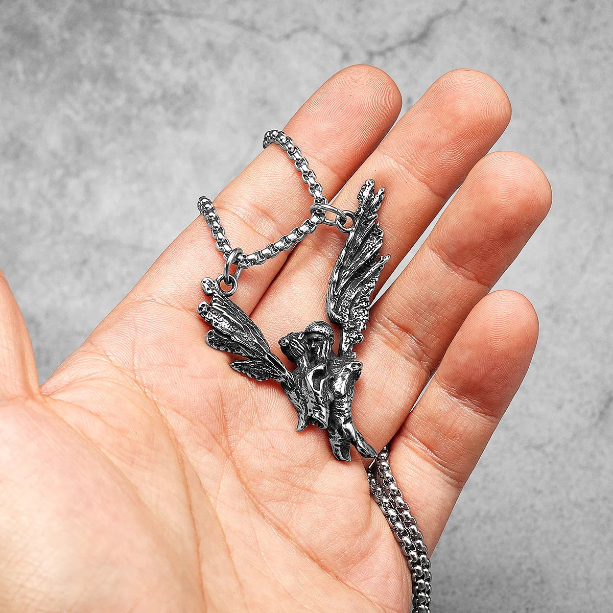 Aesthetic Couple Kiss Wing Stainless Steel Necklaces Pendant Chain Punk Rock Vintage For Lover Men Women Jewelry Gifts Wholesale