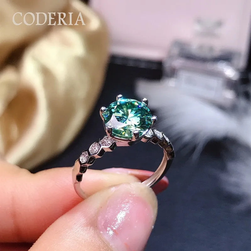 Pass Diamond Test Turquoise Moissanite Honeycomb Ring 1 Carat 925 Sterling Silver Rings Classic Jewelry With GRA Certificate