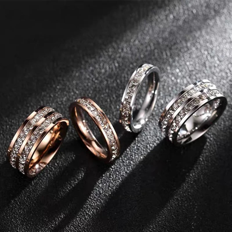 Hip Hop Iced Out Crystal CZ Bling Woman Rings Fashion Stainless Steel Rings For Men Women Wedding Engagement Jewelry Wholesale