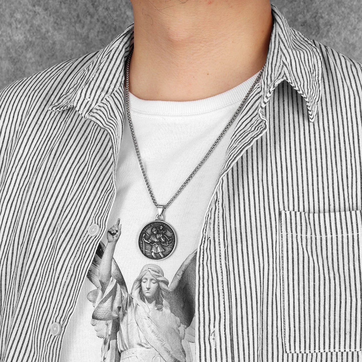 St.Christopher Exorcist Amulet Stainless Steel Men Necklaces Pendant Chain Punk For Women Fashion Jewelry Gifts Wholesale
