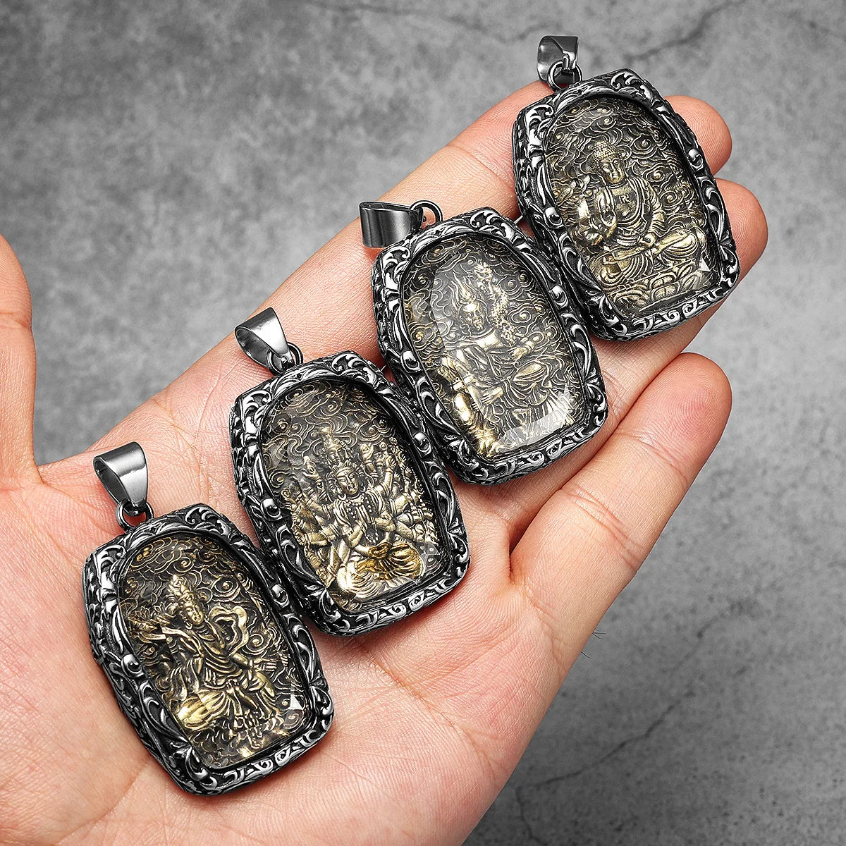 Buddhism Buddha Glass Stainless Steel Men Necklaces Pendant Chain Powerful Amulet Vintage Cool For Women Jewelry Gifts Wholesale