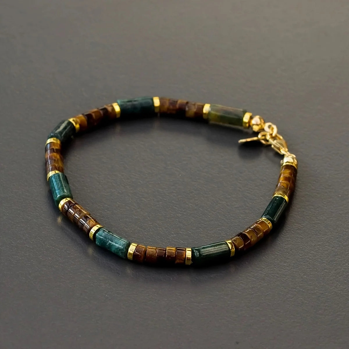 Green Agate & Tiger's Eye Bracelet: Attract Wealth & Prosperity. Skin-Friendly, Unisex Daily Wear.