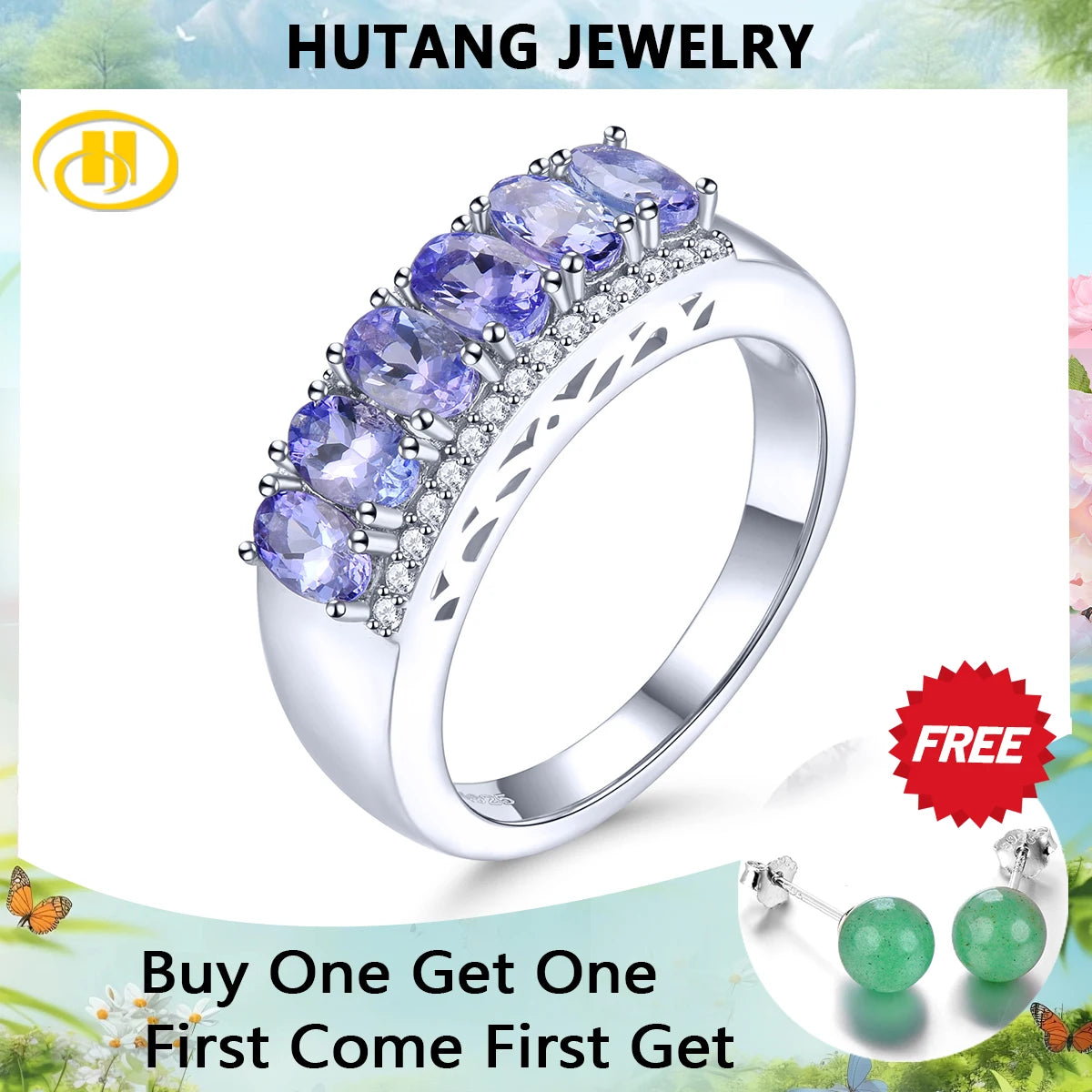 Natural Tanzanite Solid Silver Women's Ring 1.6 Carats Genuine Gemstone Romantic Exquisite Style S925 Fine Jewelry Top Quality