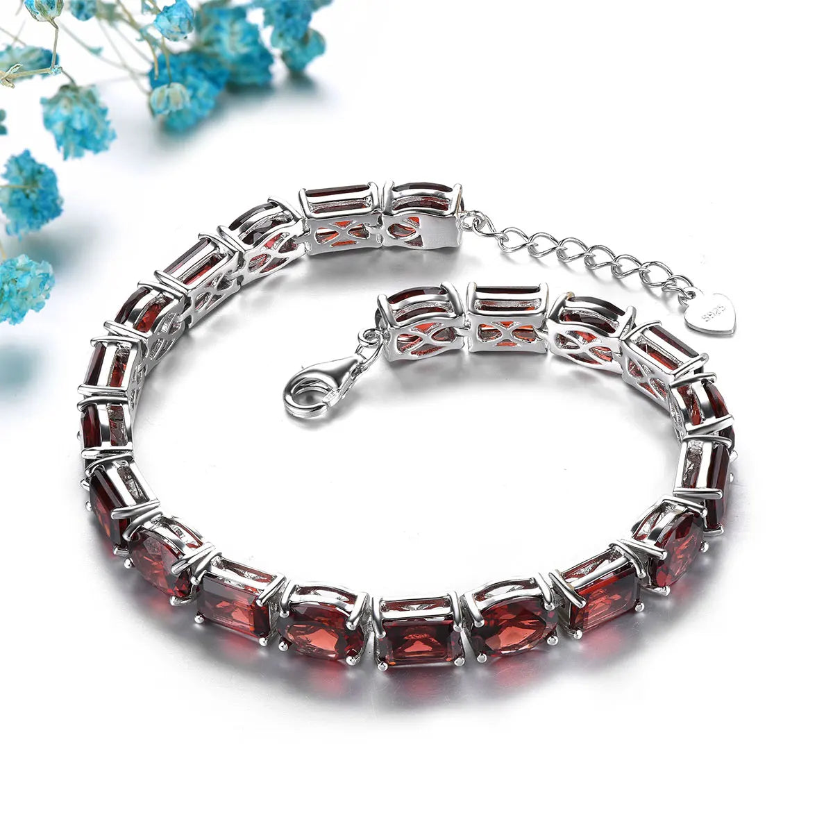 Natural Red Garnet Sterling Silver Bracelet 38.5 Carats Genuine Gemstone Luxury Gorgerous Fine Jewelrys S925 Anniversary Gifts